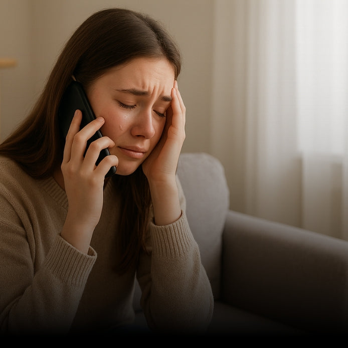 Gezakt voor je examen: verdrietig meisje aan de telefoon