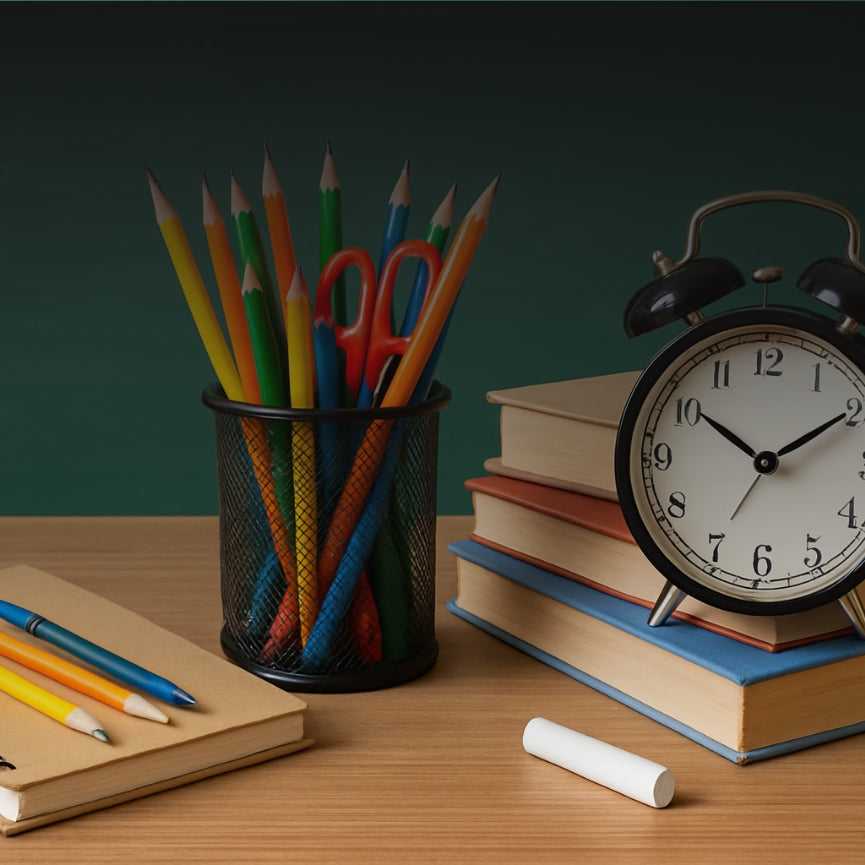 Wekker, schoolboeken en potloden: het schooljaar en de vakanties plannen