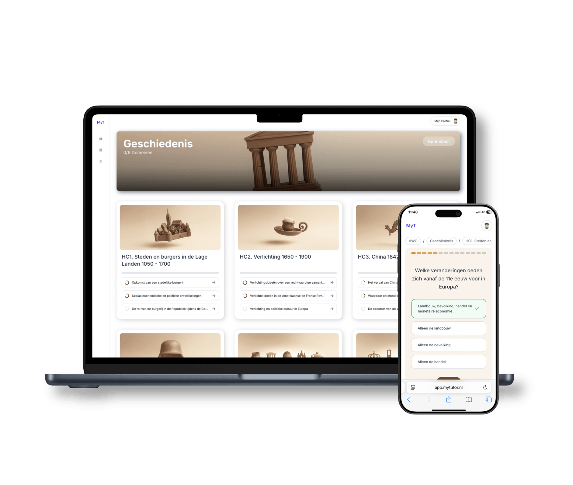 MyTutor online examentraining 2026 met toegang tot examens per onderwerp, samenvattingen, kennistesten, flashcards en examentips.