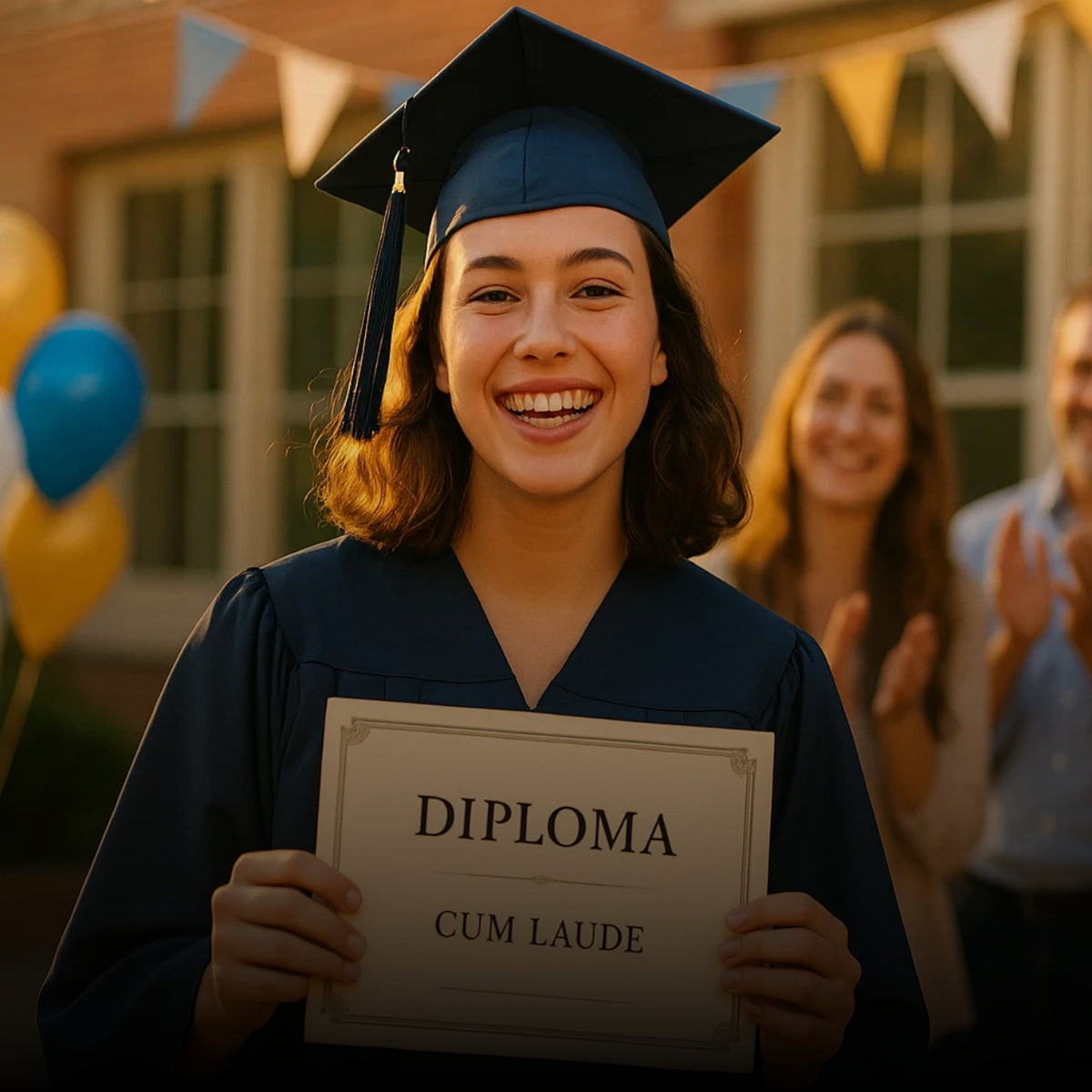Cum laude slagen: leerling houdt een diploma cum laude omhoog